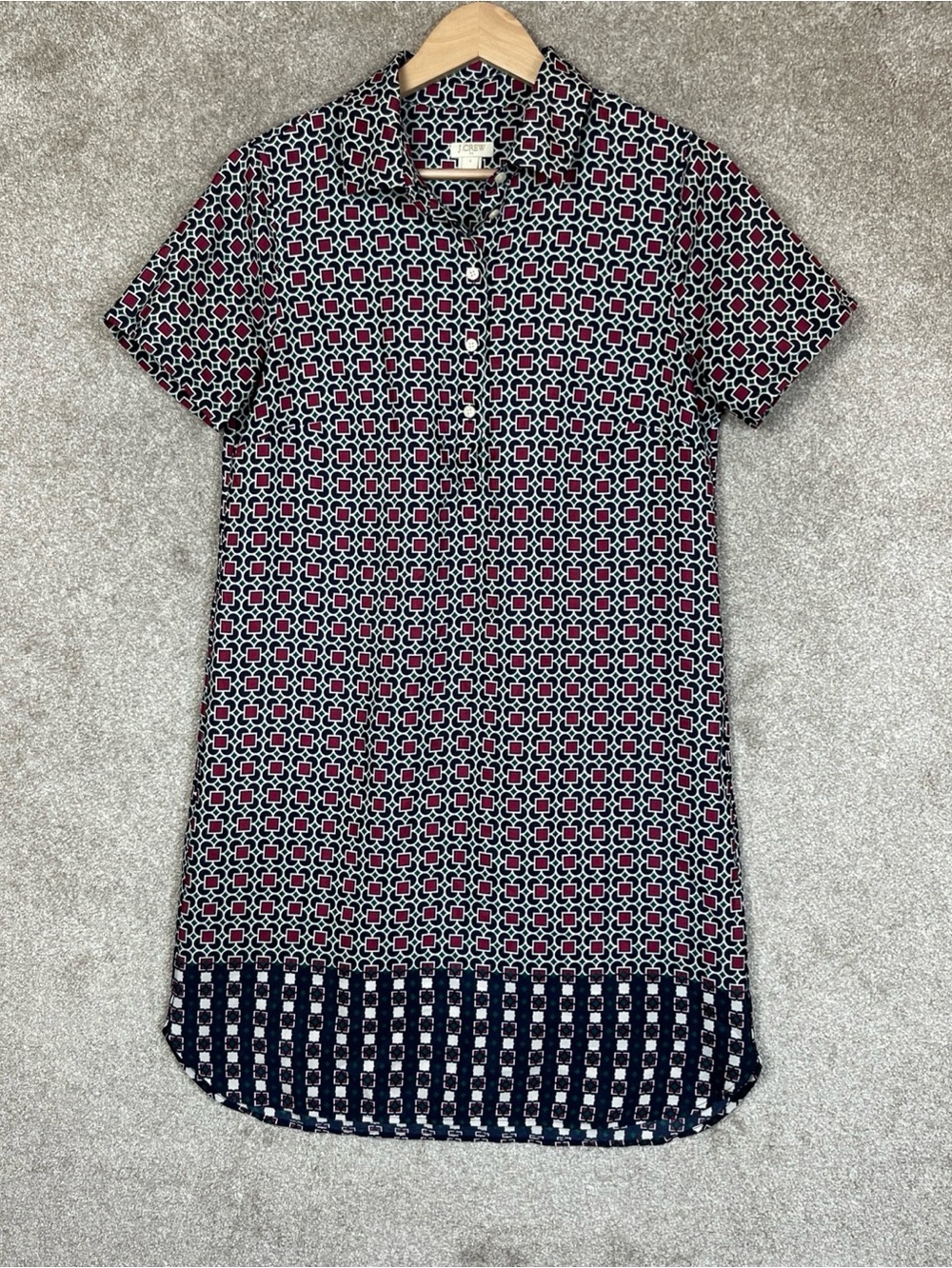 J Crew Dress Womens 4 Red Green Short Sleeve Button Top Lightweight- 5245